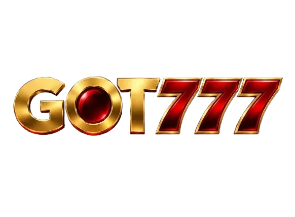 โลโก้ GOT777 ตัวอักษร GOT สีทองเมทัลลิกมีอัญมณีสีแดงฝังอยู่กลางตัว O ต่อด้วยเลข 777 สีแดงเลือดหมูขอบทอง